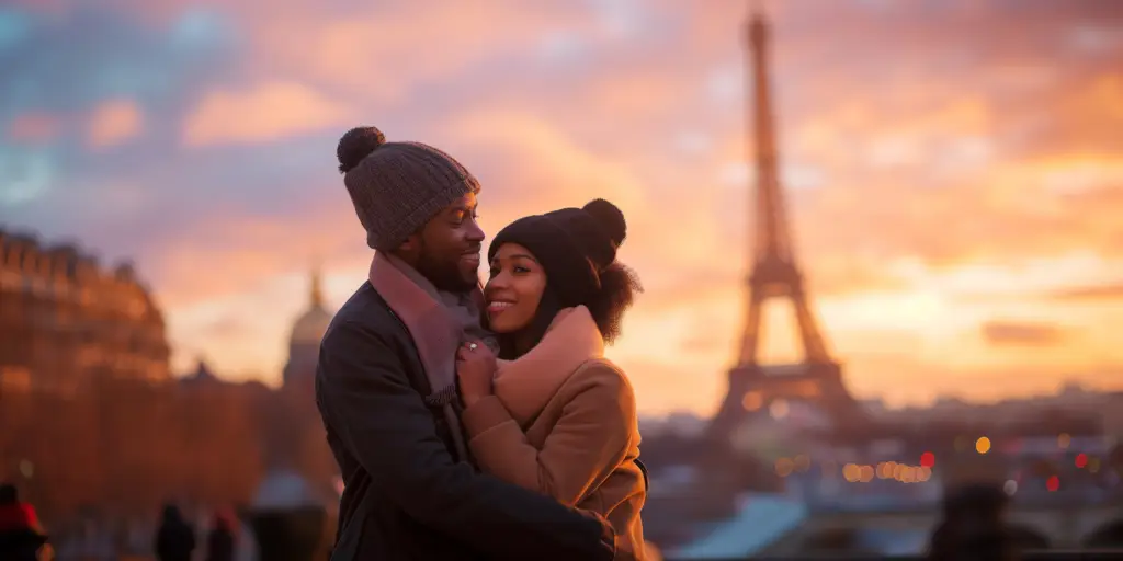 A romantic couple in Paris